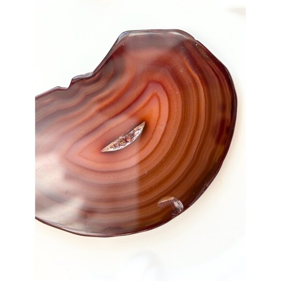 Brown Sliced Agate Stone Freeform Shaped Large Silver Toned Vintage Pendant - Picture 5 of 11